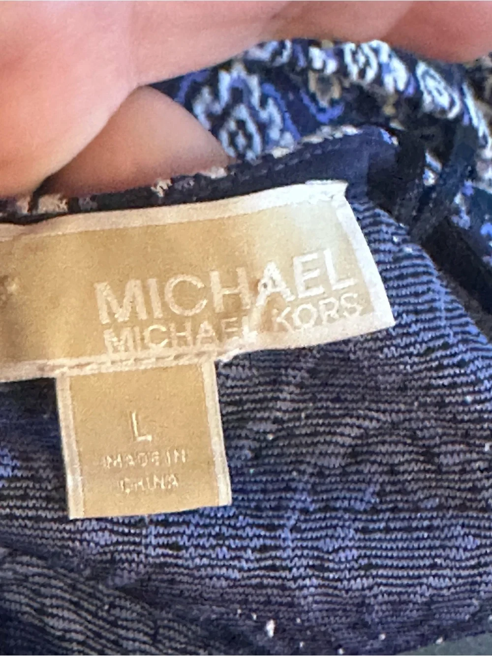 MICHAEL Michael Kors Knit Ruffle Hem Dress L Navy Blue Geometric Sleeveless